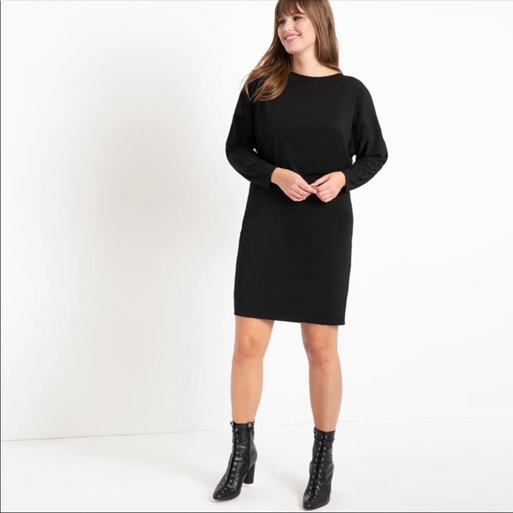 Eloquii black dolman sleeve dress midi open back tie wrap size 22 NEW